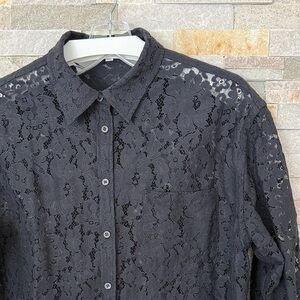 Equipment Black Lace Button Down Shirt